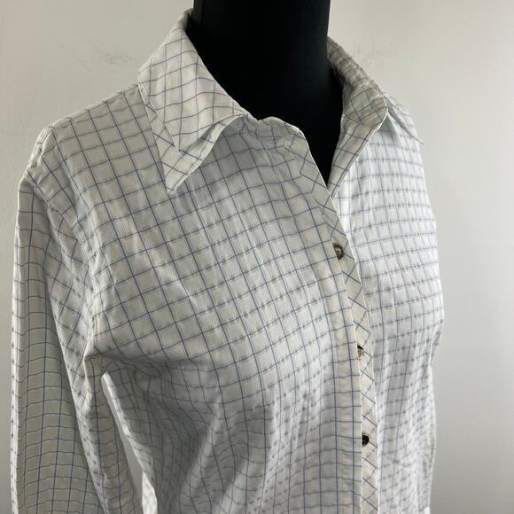 VINTAGE Escada White Blue Check Long Sleeve Button-Down Women's Cotton Shirt S - Picture 5 of 11
